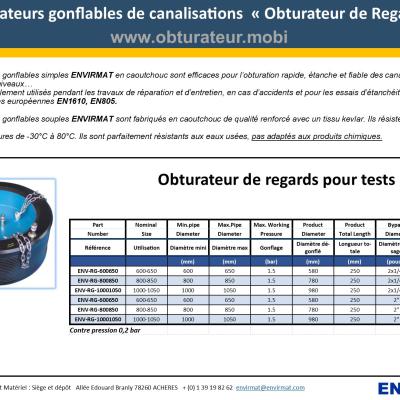 Obturateur pour tests à l'eau ou air ENVIRMAT